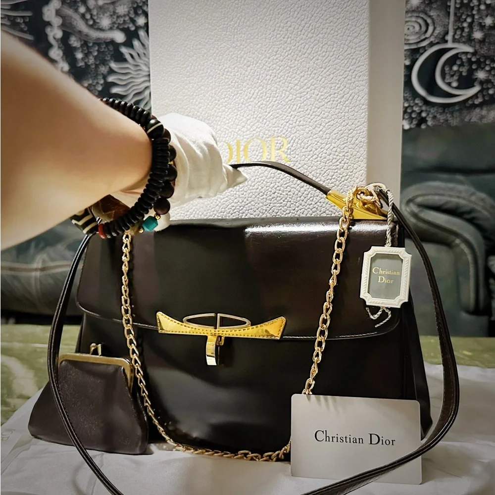 Authentic Vintage Christian  Dior 1960’s Handbag shoulder bag dark red Leather - Picture 8 of 17